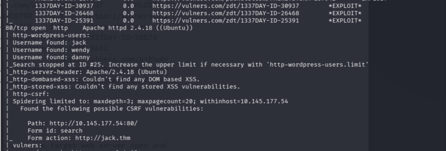 Vuln scan returning usernames, versions, and vulnerability details